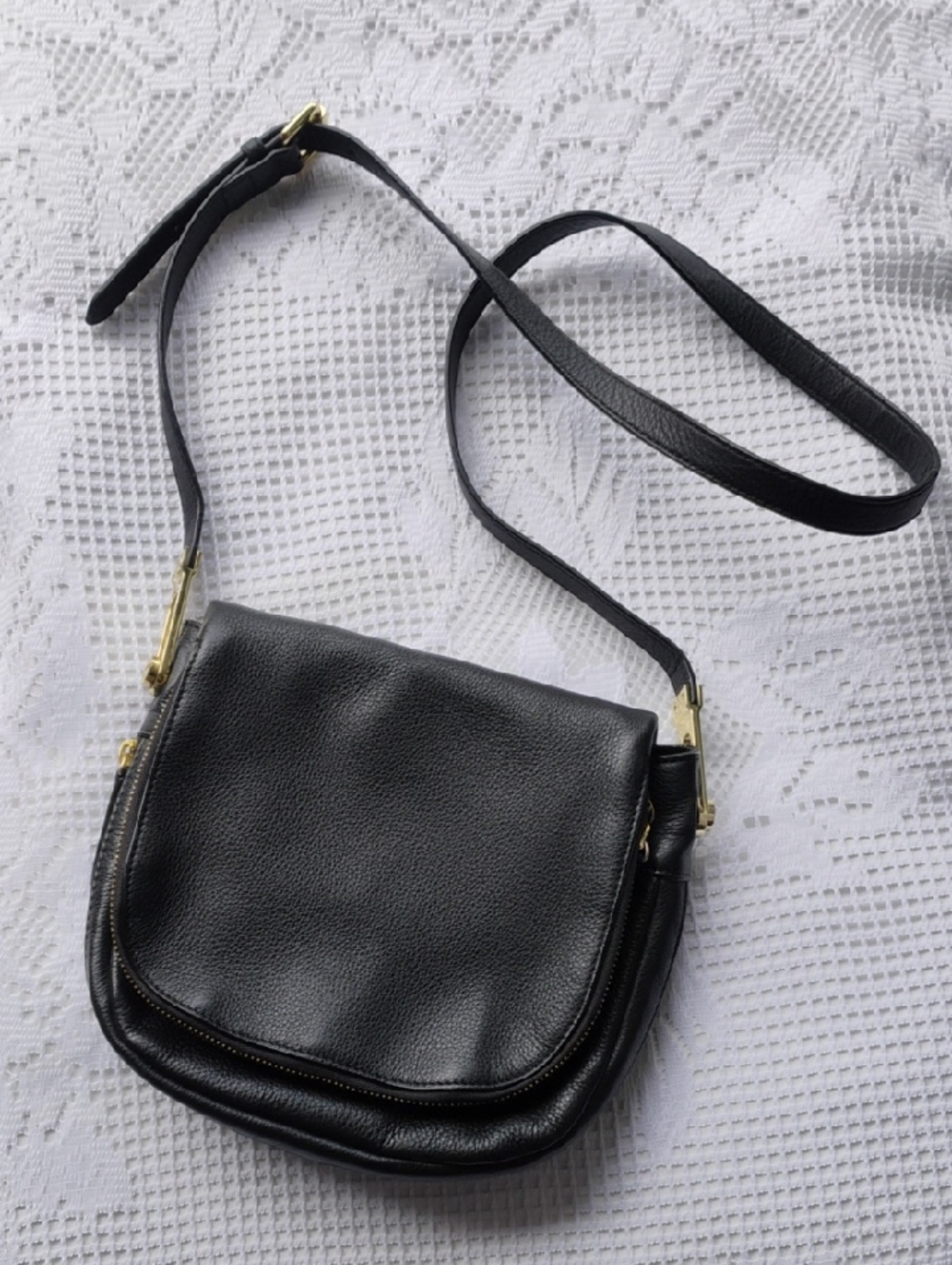 Vince Camuto Black Leather Crossbody with Gold Hardware